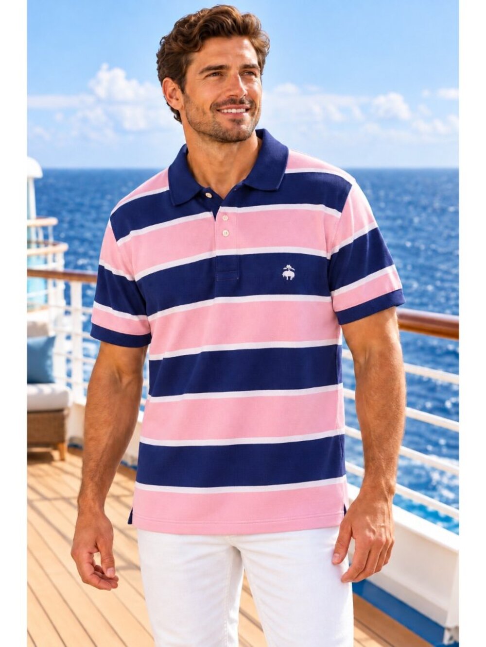Brooks Brothers XL Performance Polo Pink Navy Stripe Original Fit EUC